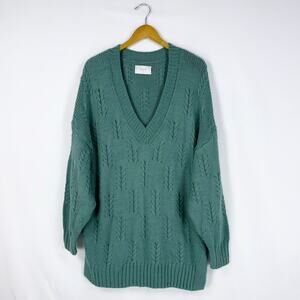 Lucky Brand Sweater Women's Semi Cable Knit V-Neck Popover XL Sea Foam Green